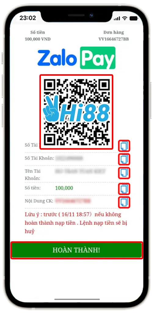 Bước 4: Quét mã QR hoặc sao chép thông tin hiển thị để nạp qua ZaloPay.